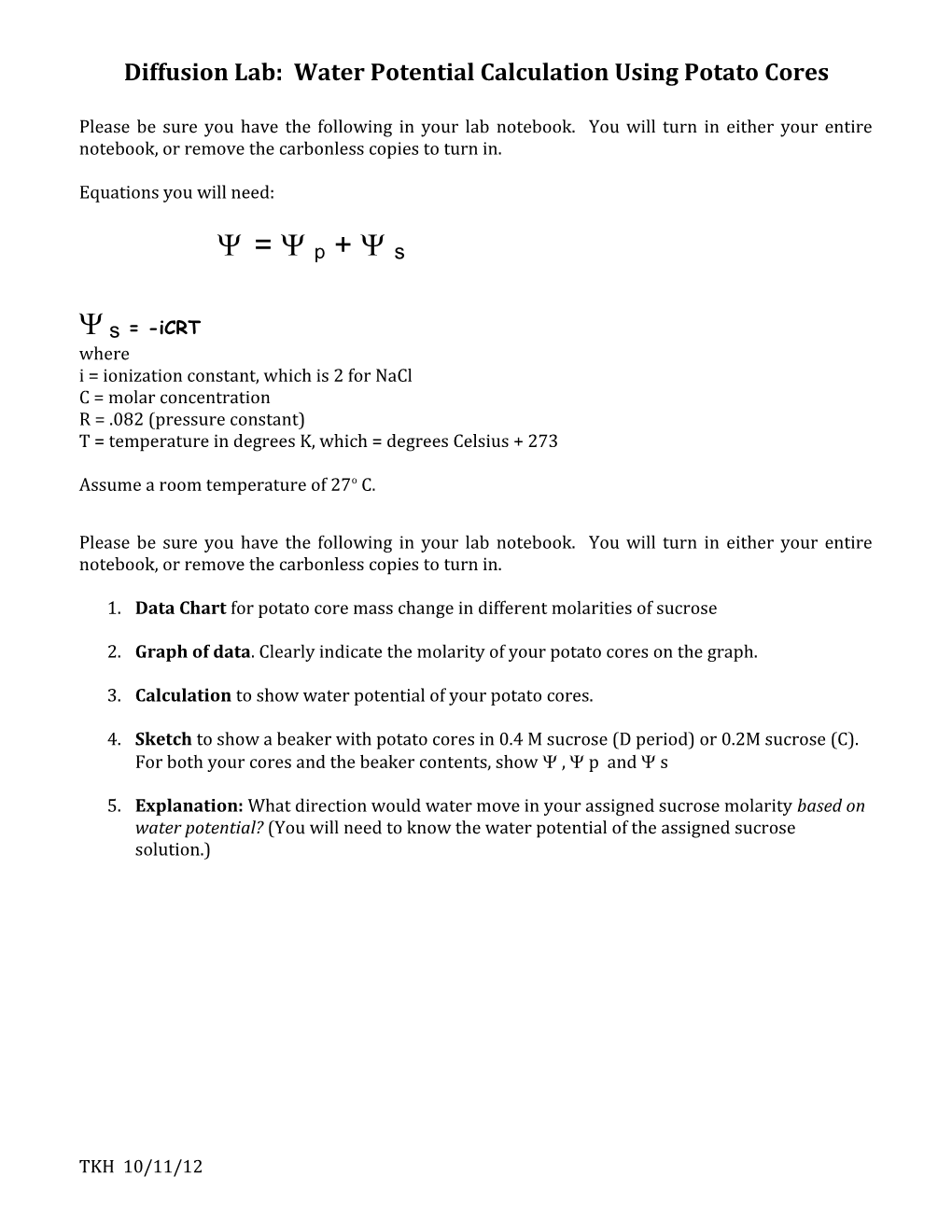 Diffusion Lab: Water Potential Calculation Using Potato Cores