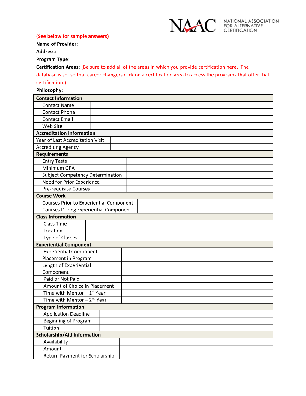 Sample Template with Answers