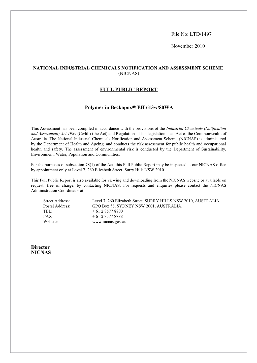 National Industrial Chemicals Notification and Assessment Scheme s27