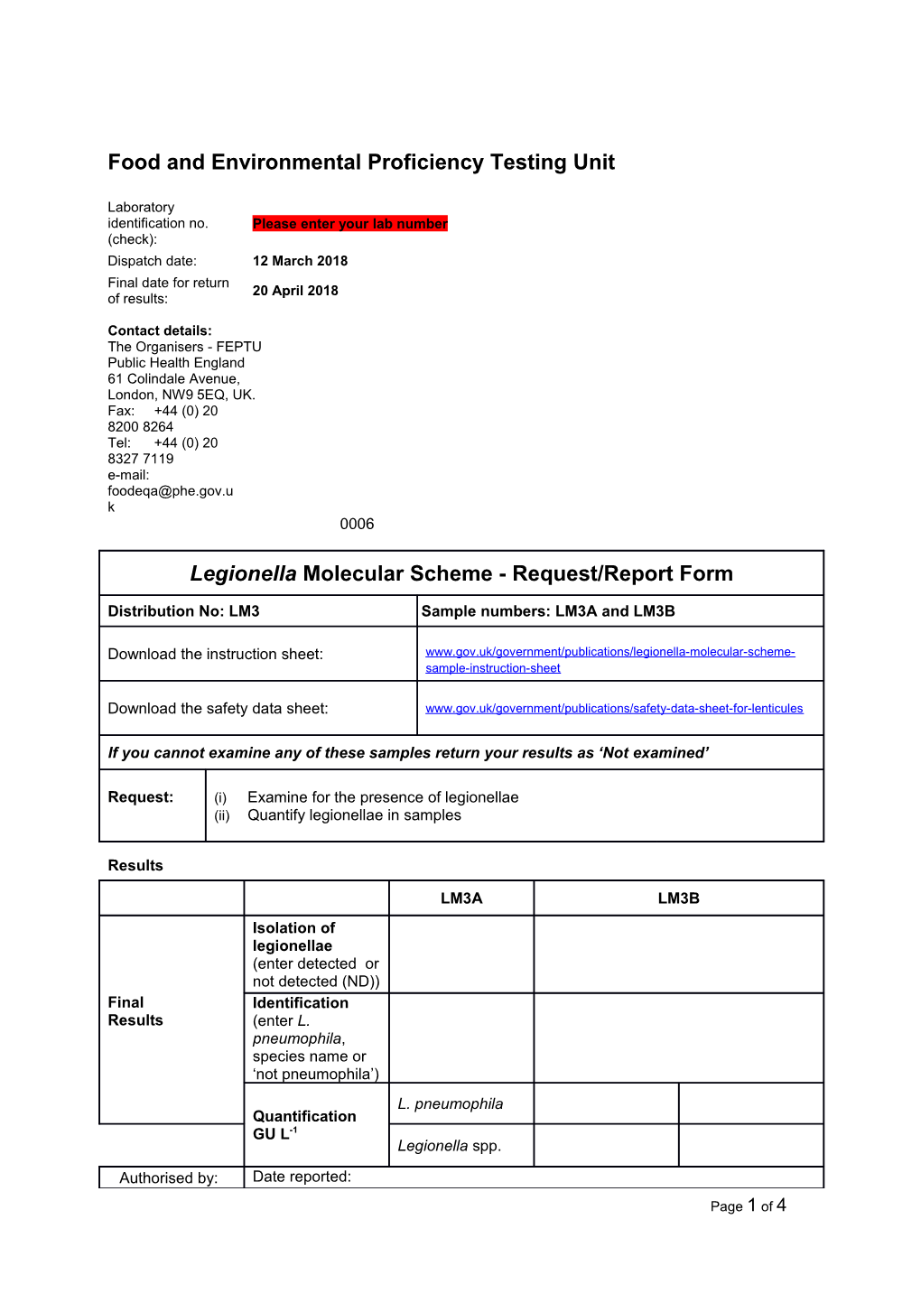 Legionella Molecular Scheme Request Report Form