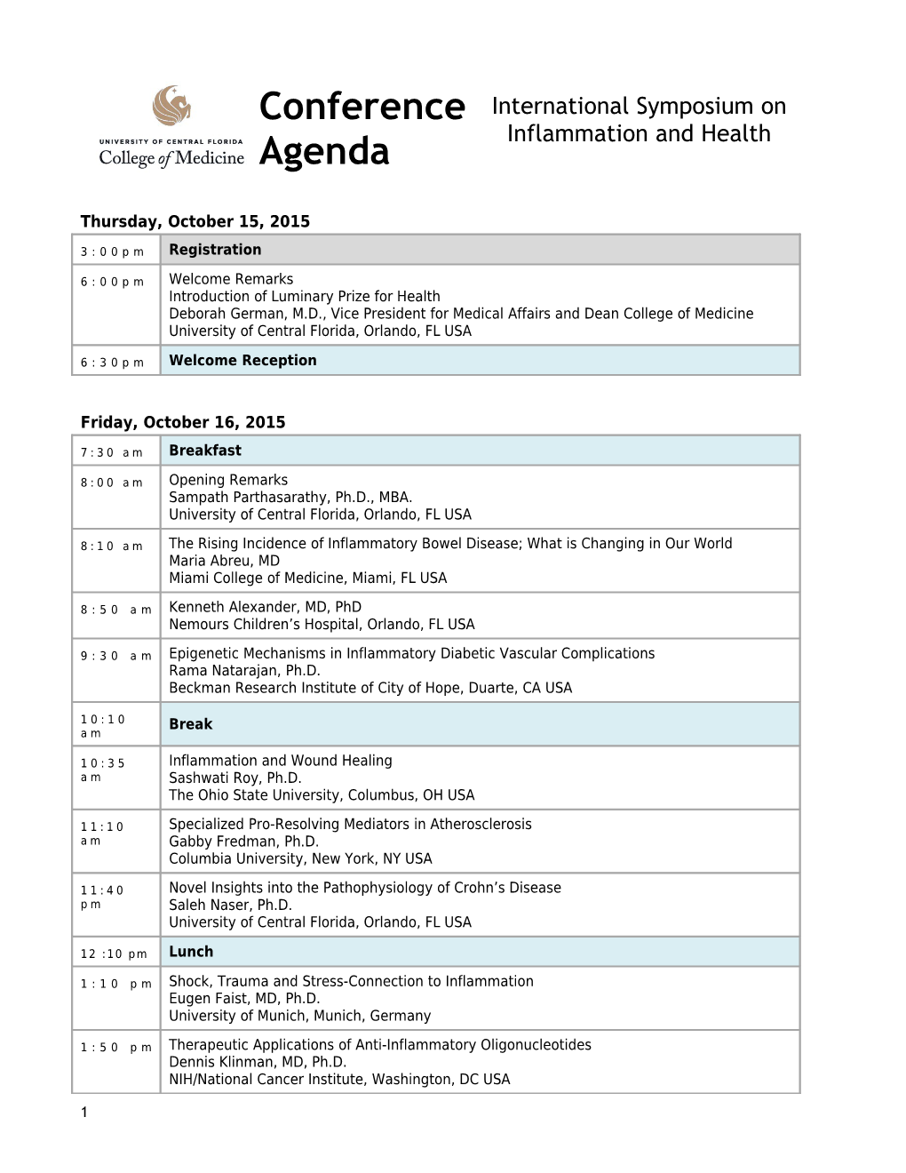 Conference Agenda with Track