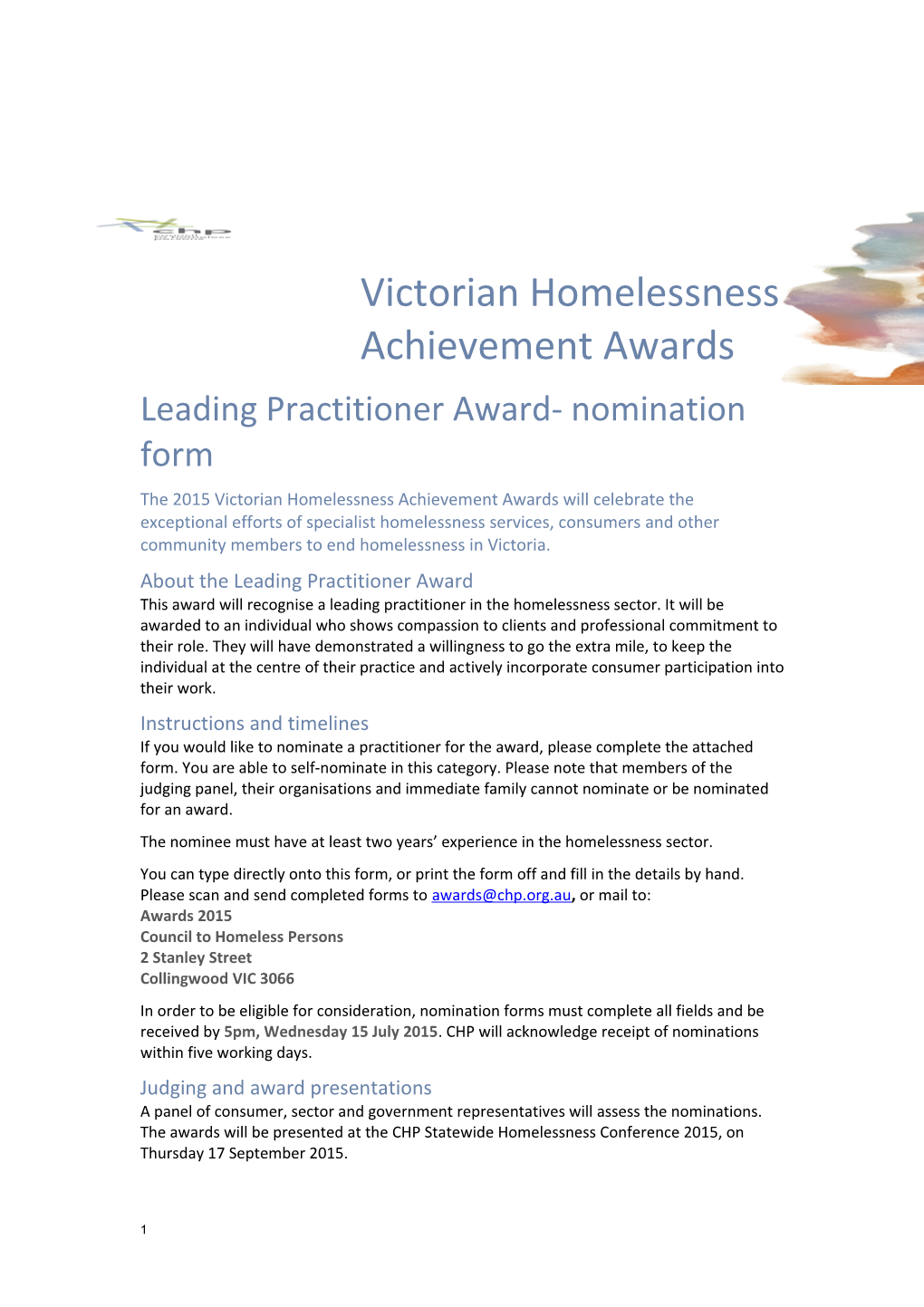 Leading Practitioner Award- Nomination Form