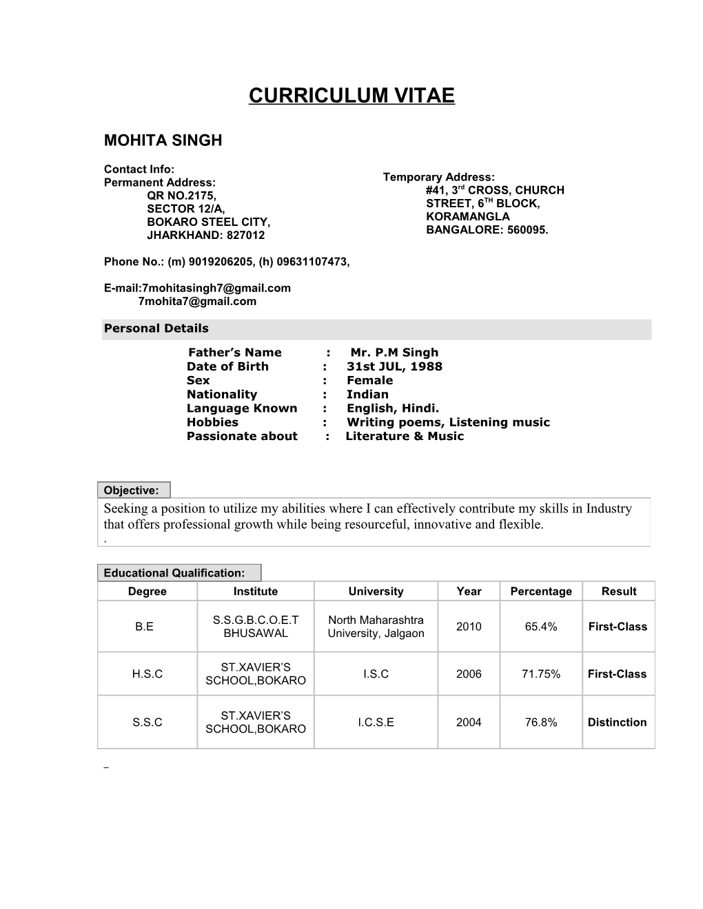 Curriculum Vitae s534