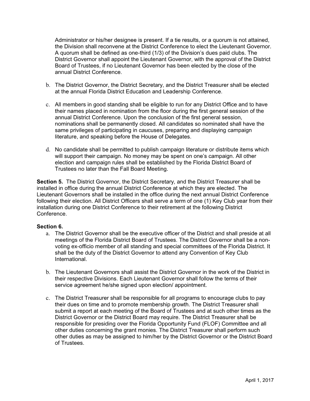 Bylaws of the Florida District of Key Club International