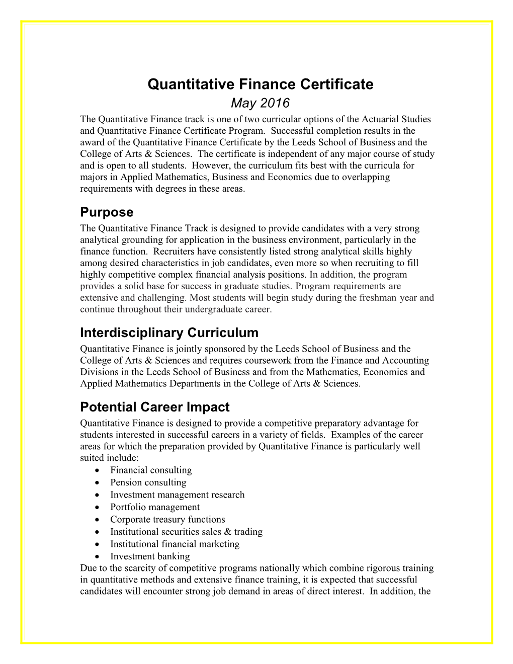 Quantitative Finance Certificate
