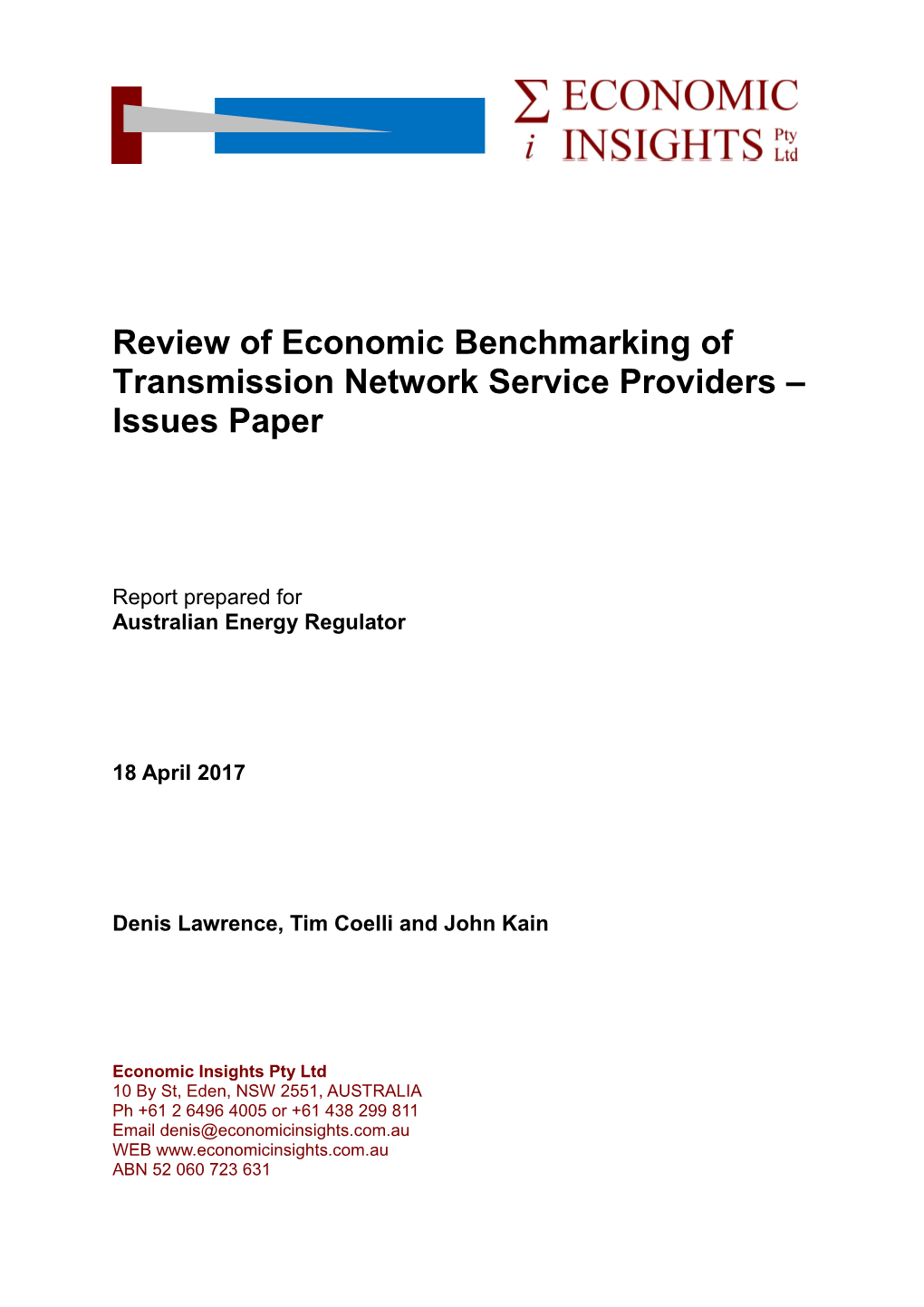 Review of Economic Benchmarking of Transmission Network Service Providers Issues Paper