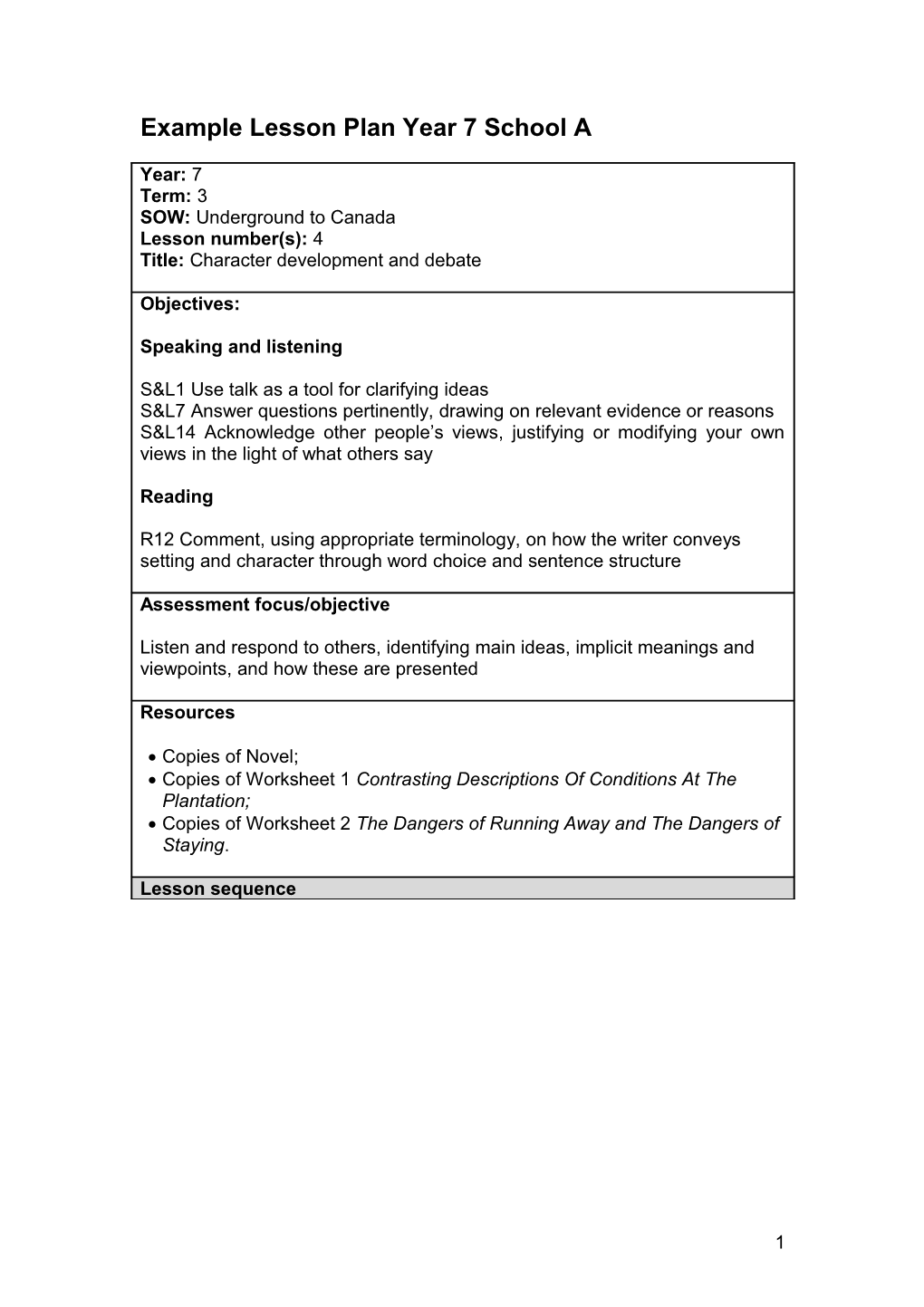 Example Lesson Plan Year 7 Jo Richardson Community School