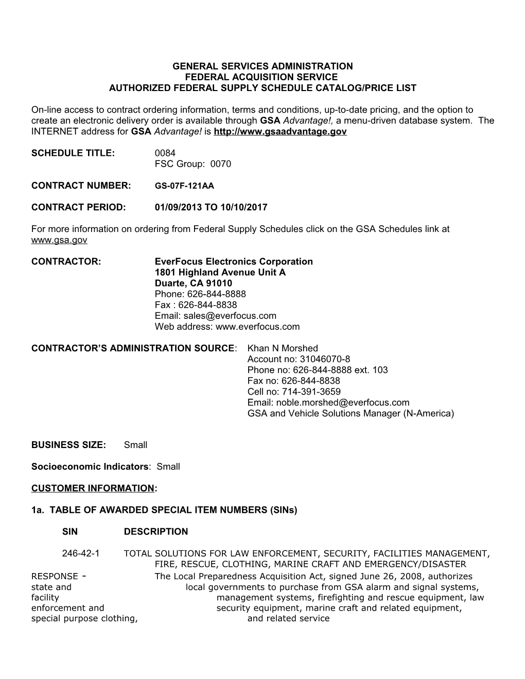 Standard Form 1449, Contract For Commercial Items (Cont’D) Page 1A