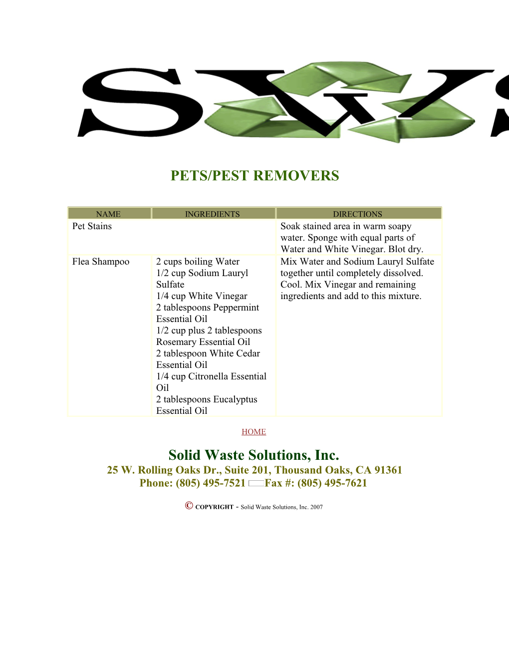 Alternative Household Products - Pets/Pest Removers