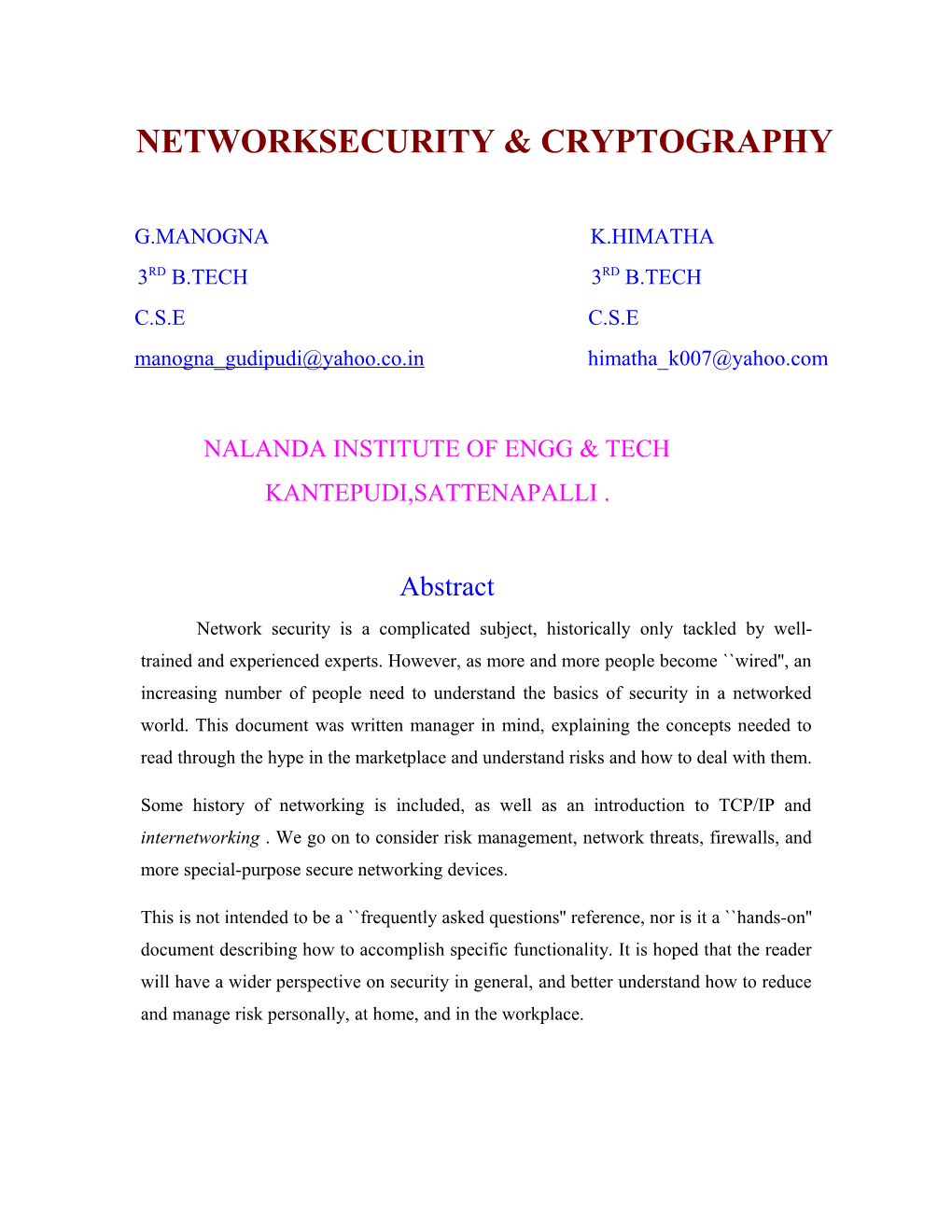 Networksecurity & Cryptography