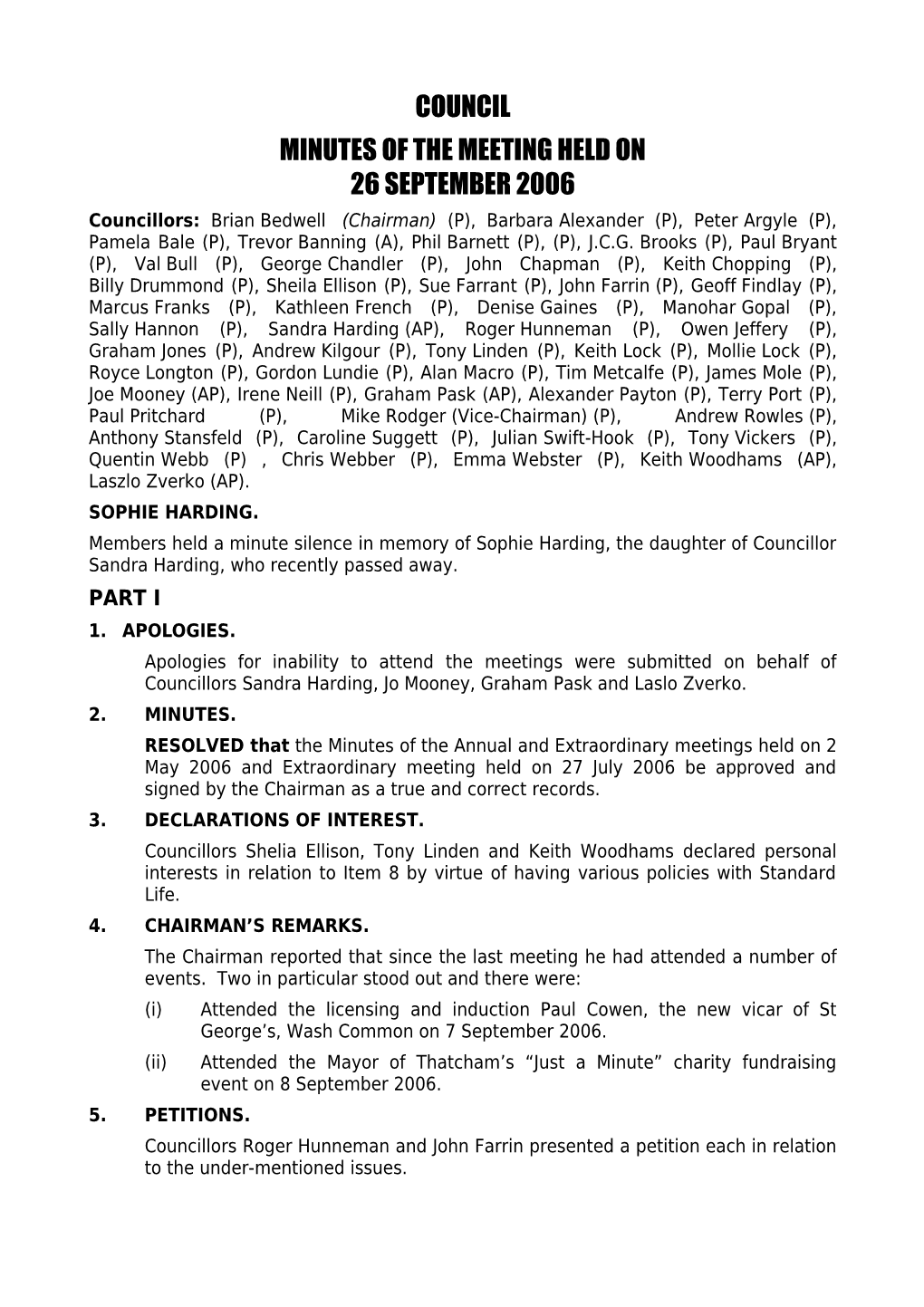 Council Minutes 26 November 2006