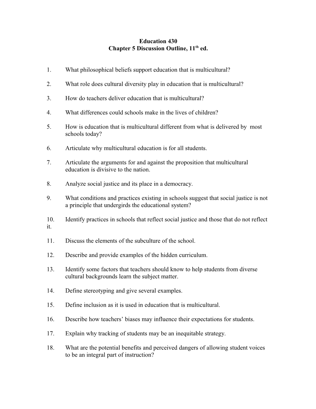 Chapter 5 Discussion Outline, 11Th Ed