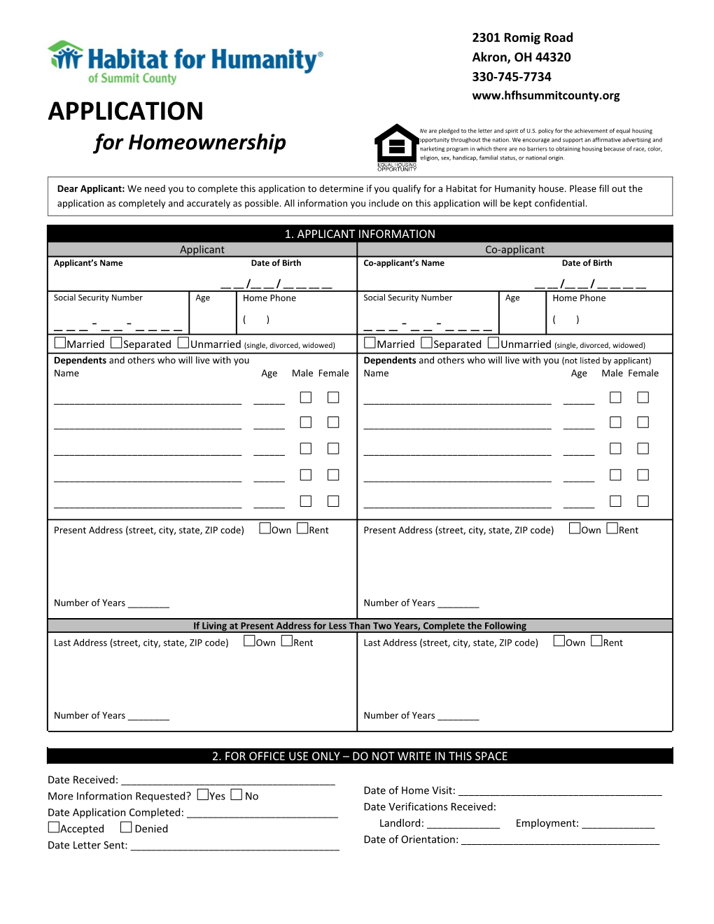 APPLICATION for Homeownership