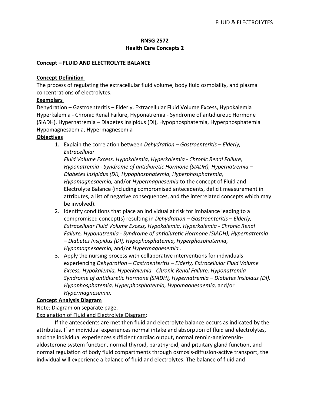 Concept FLUID and ELECTROLYTE BALANCE