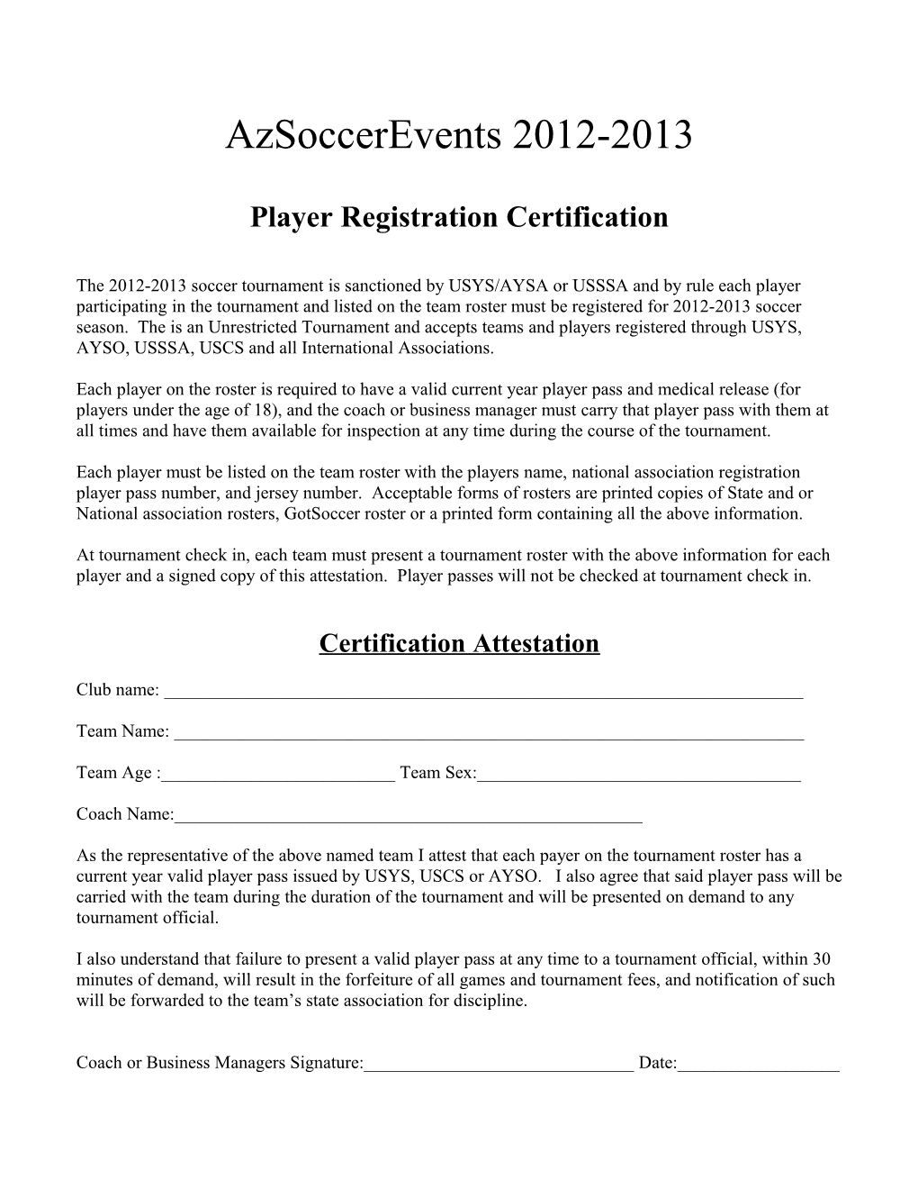 Player Registration Certification