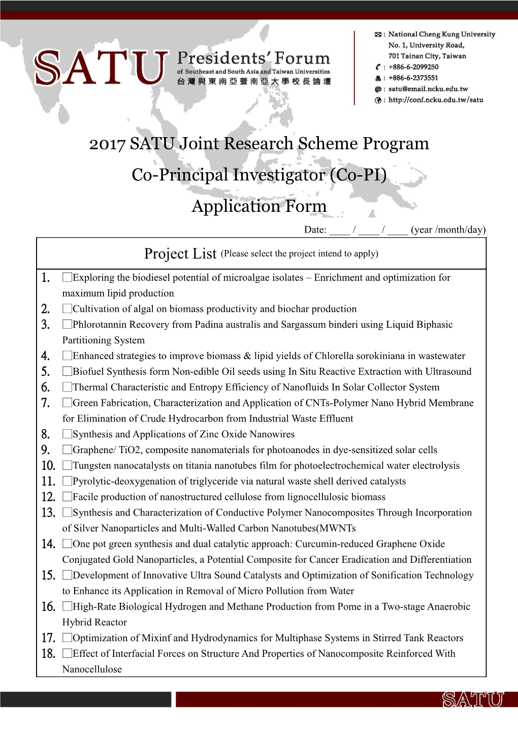 2017 SATU Joint Research Scheme Program