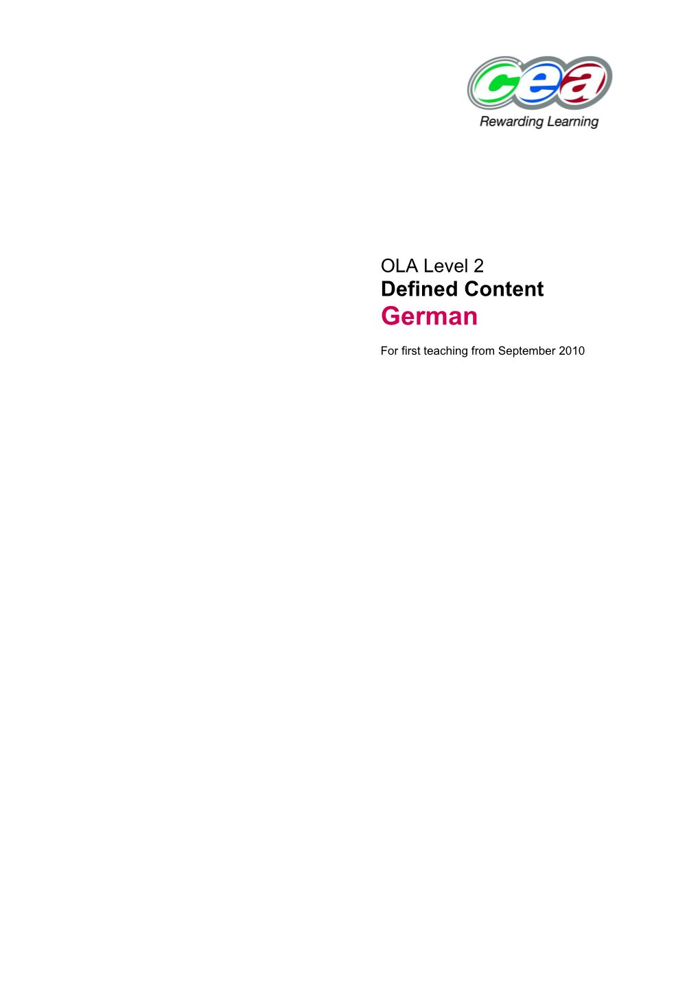 Note to Users: Defined Content for OLA