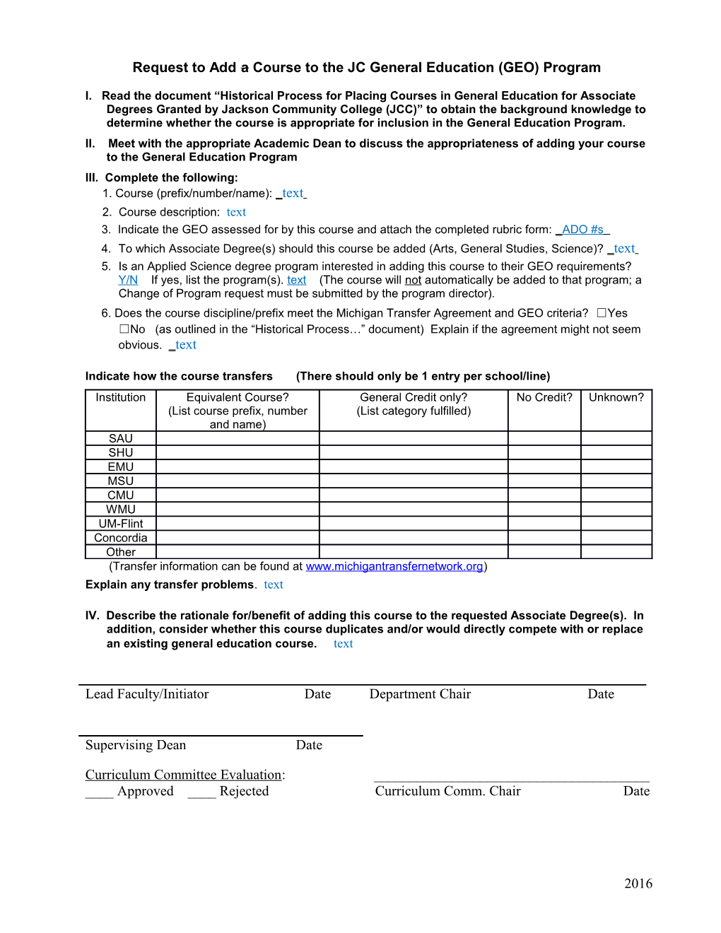 Process for Adding Courses to General Education for Associate Degrees Granted by Jackson s1