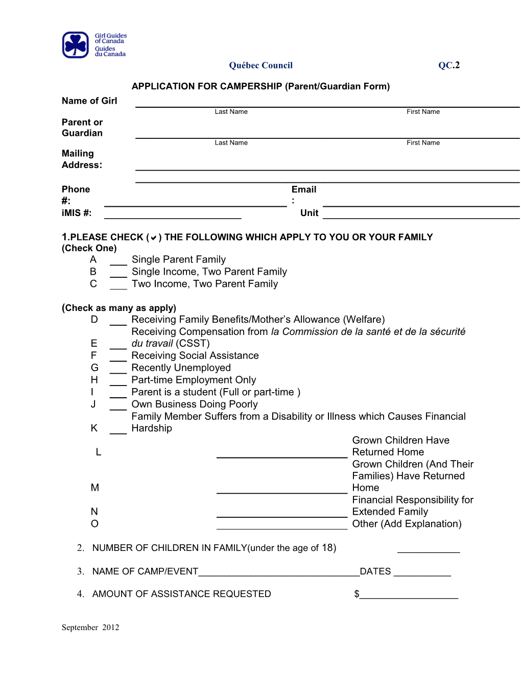 APPLICATION for FINANCIAL ASSISTANCE Campership