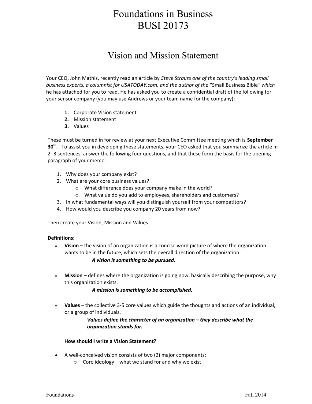 Vision and Strategy Statement