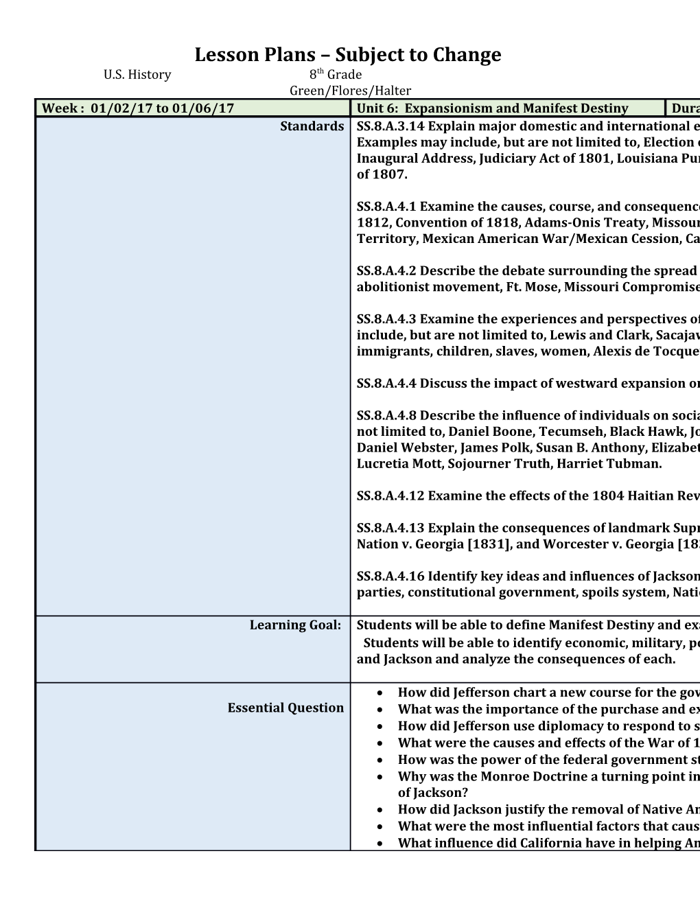 Lesson Plans Subject to Change s1