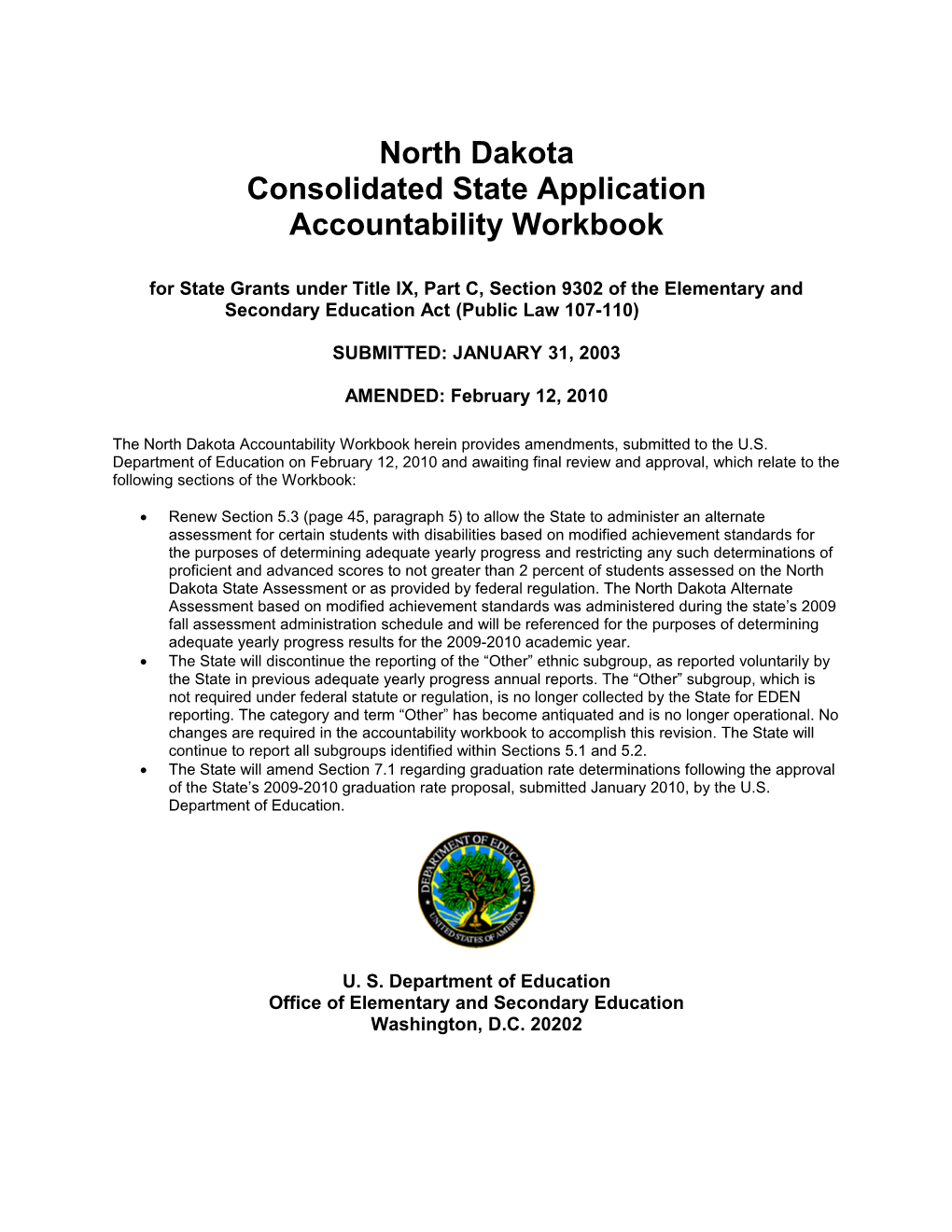 Consolidated State Application Accountability Workbook (MSWORD)