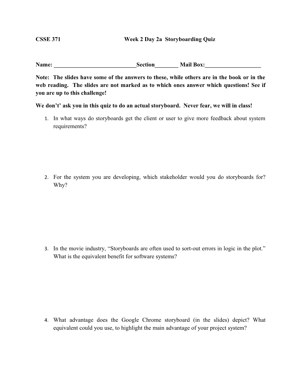 CSSE 371 Week 2 Day 2A Storyboarding Quiz