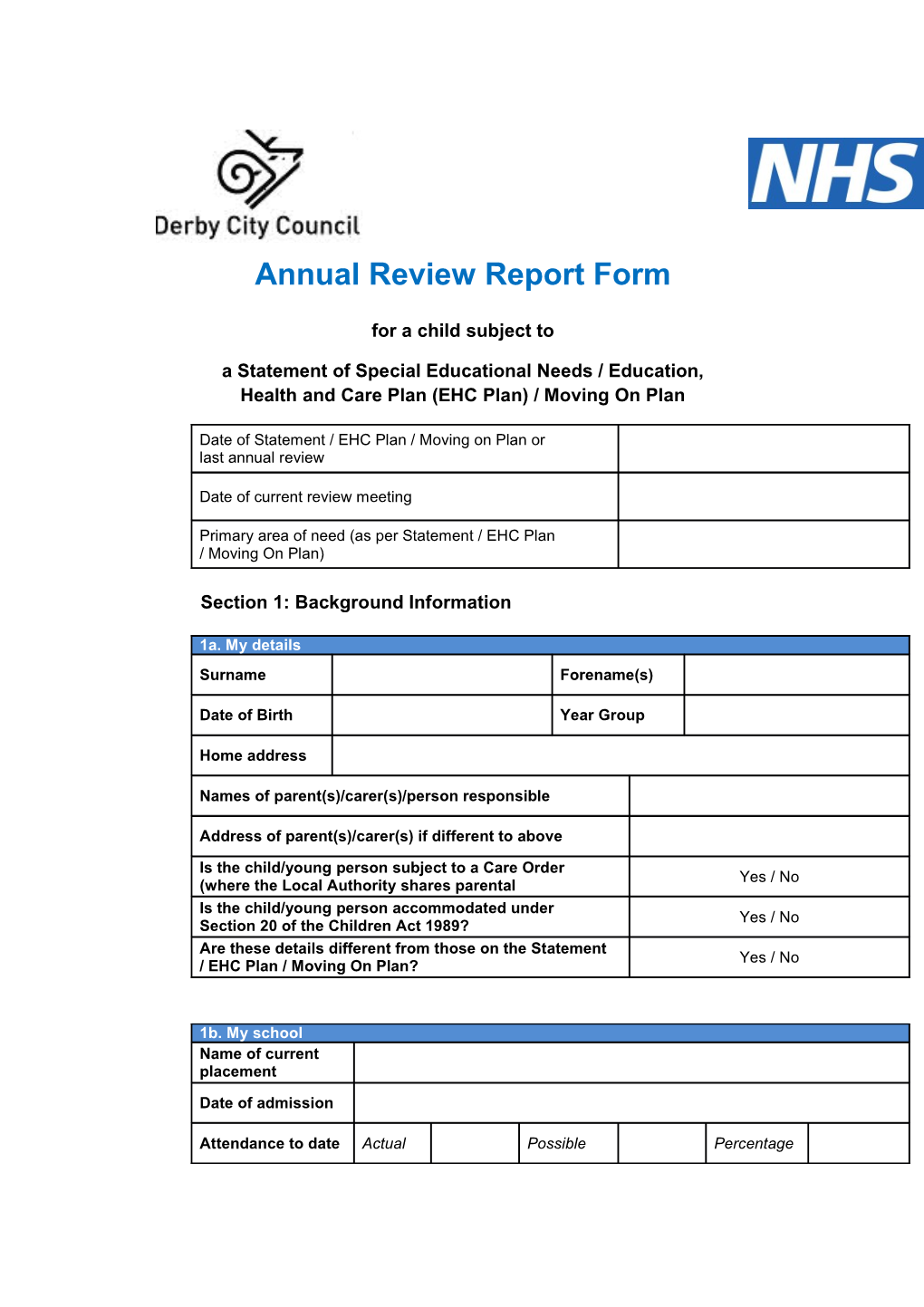 Annual Review Report Form