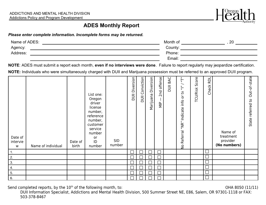 ADES Monthly Report MSC 8050 11/11