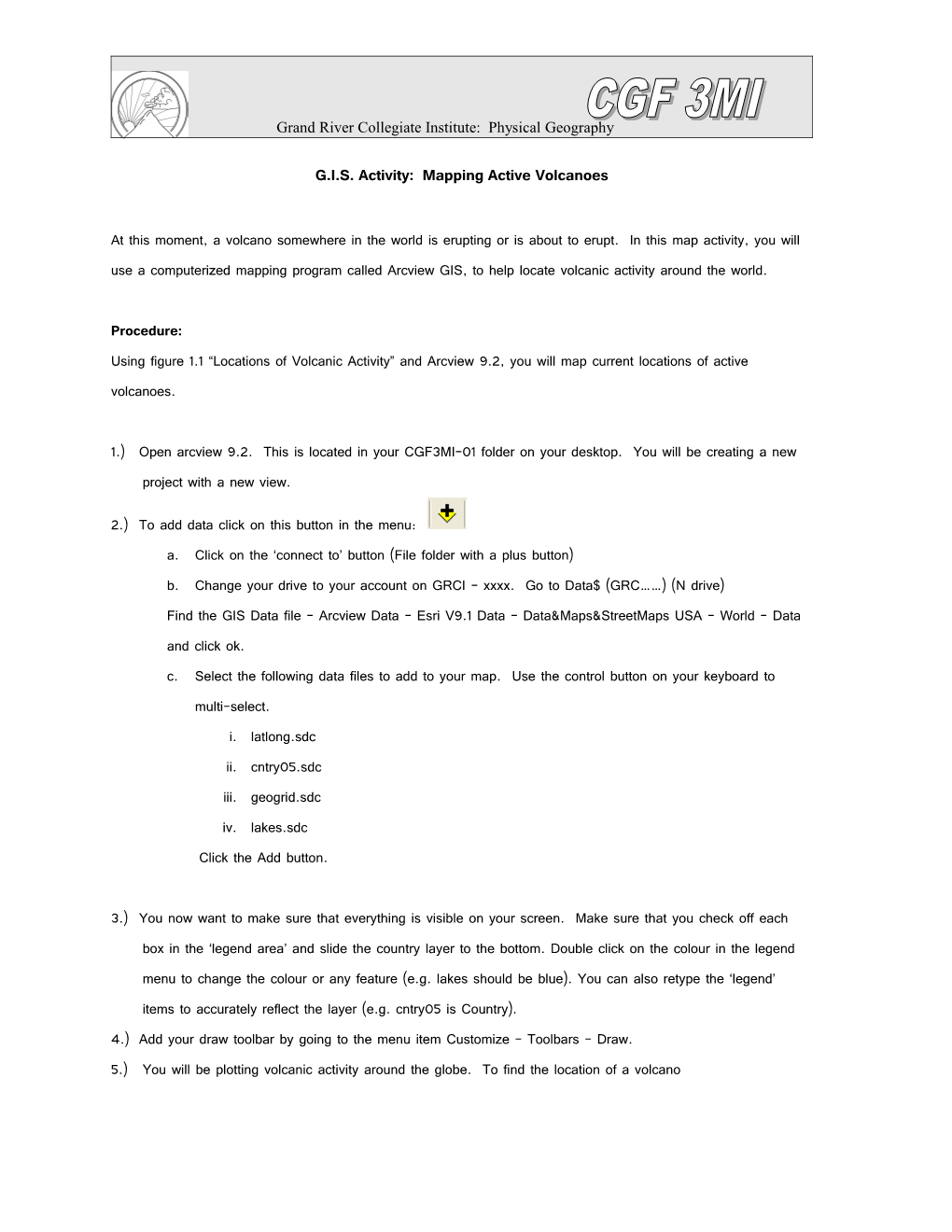 G.I.S. Activity: Mapping Active Volcanoes