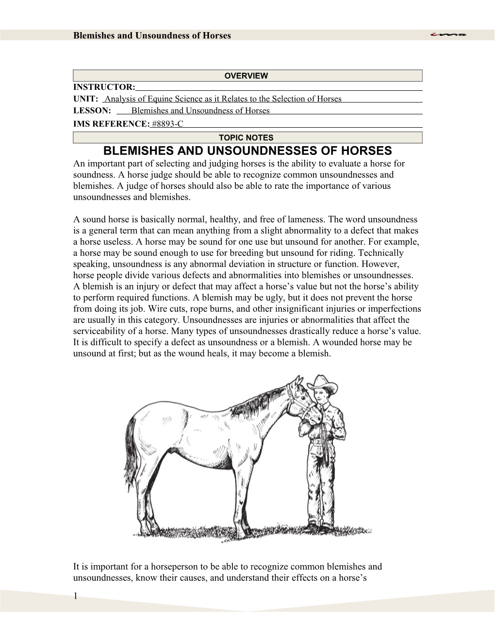 Blemishes and Unsoundness of Horses