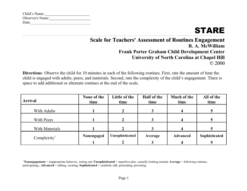 Scale for Teachers' Assessment of Routines Engagement