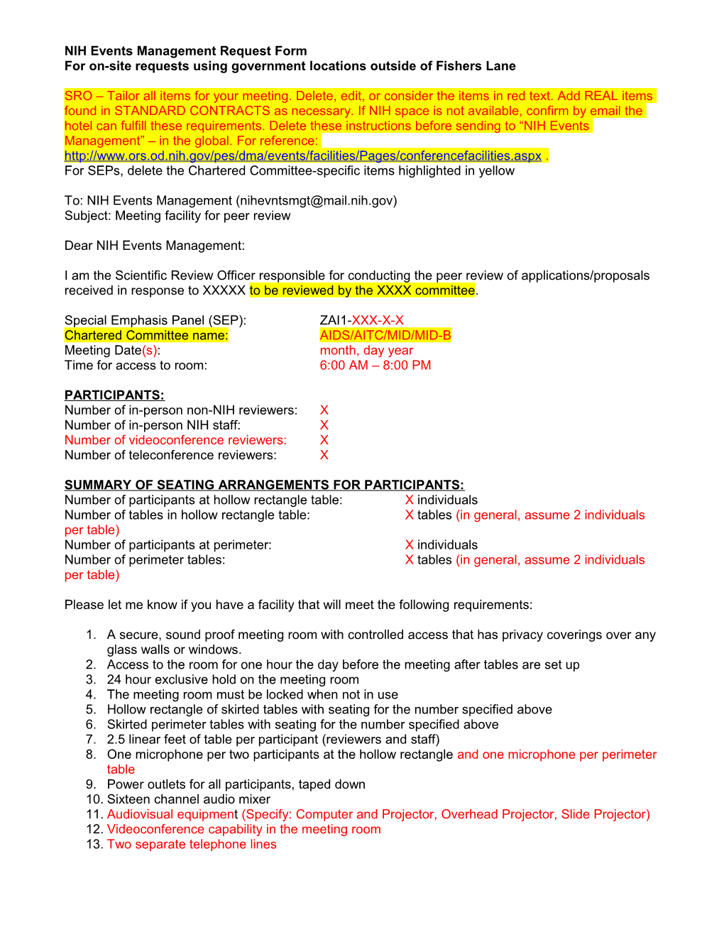 NIH Events Management Request Form