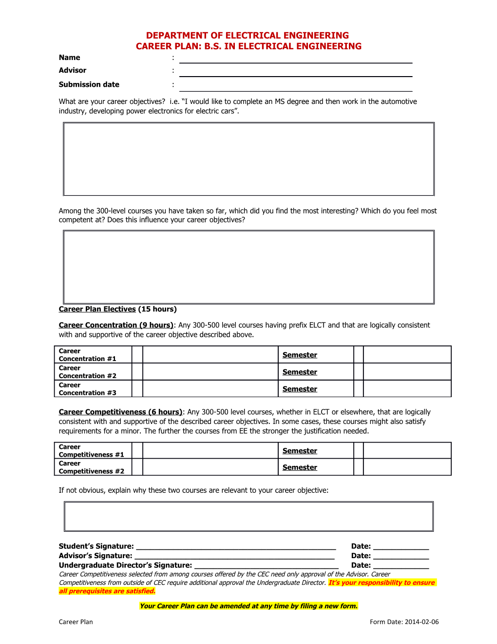 Career Plan: B.S. in Electrical Engineering