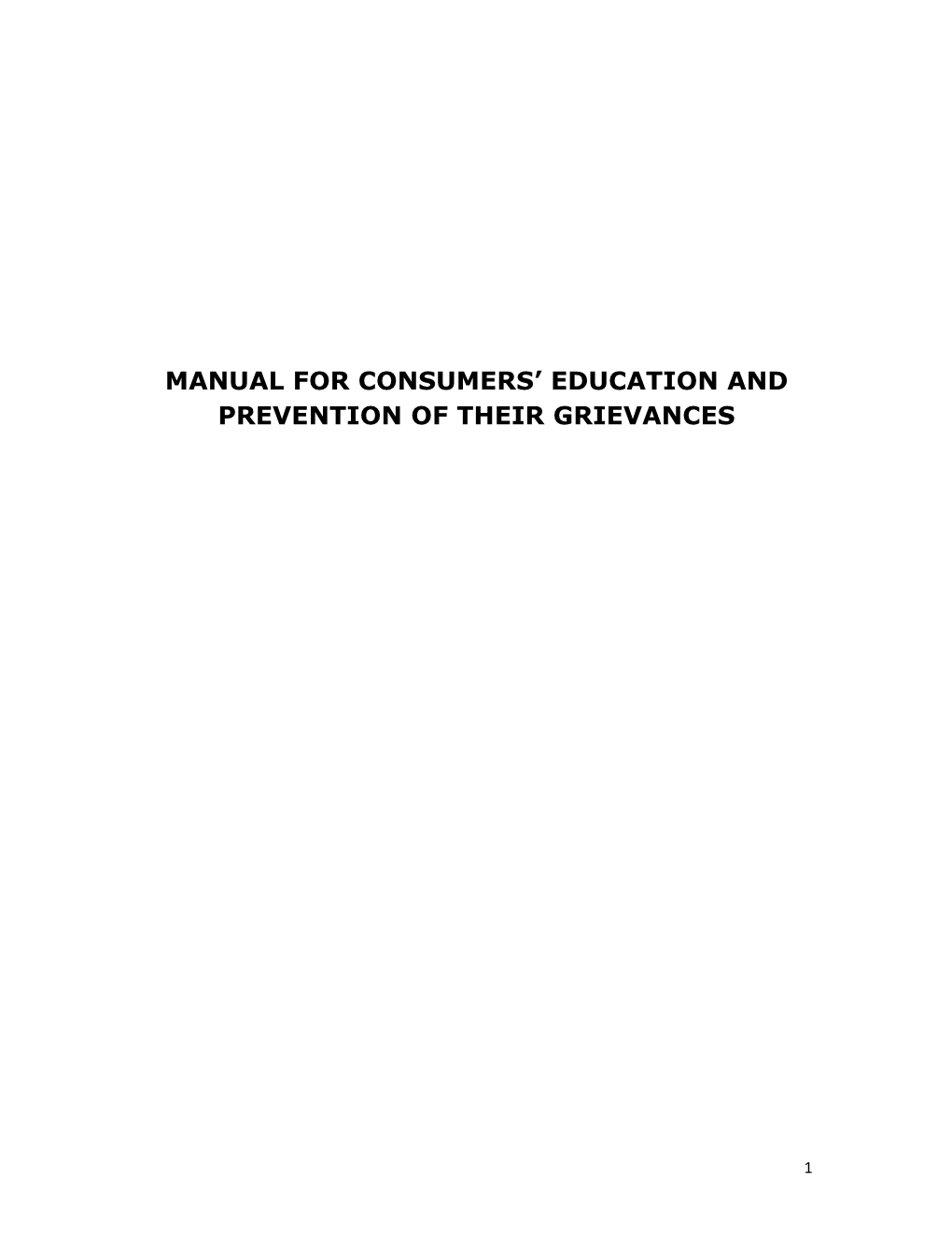Manual for Consumers Education and Prevention of Their Grievances