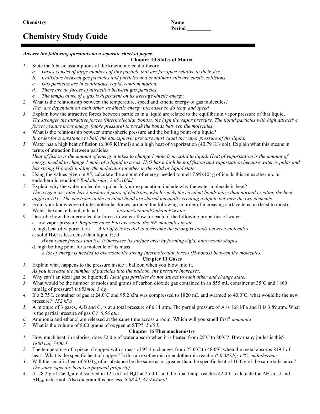 Chemistry Study Guide s1