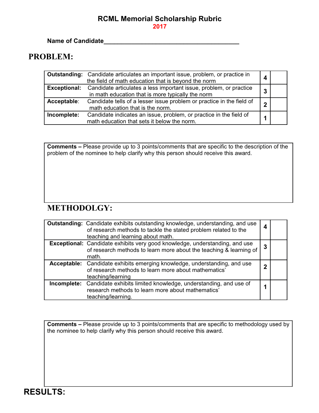 RCML Memorial Scholarship Rubric