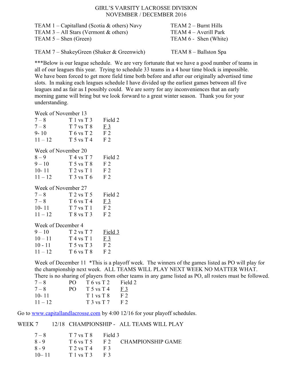 Girl S Varsity Lacrosse Division