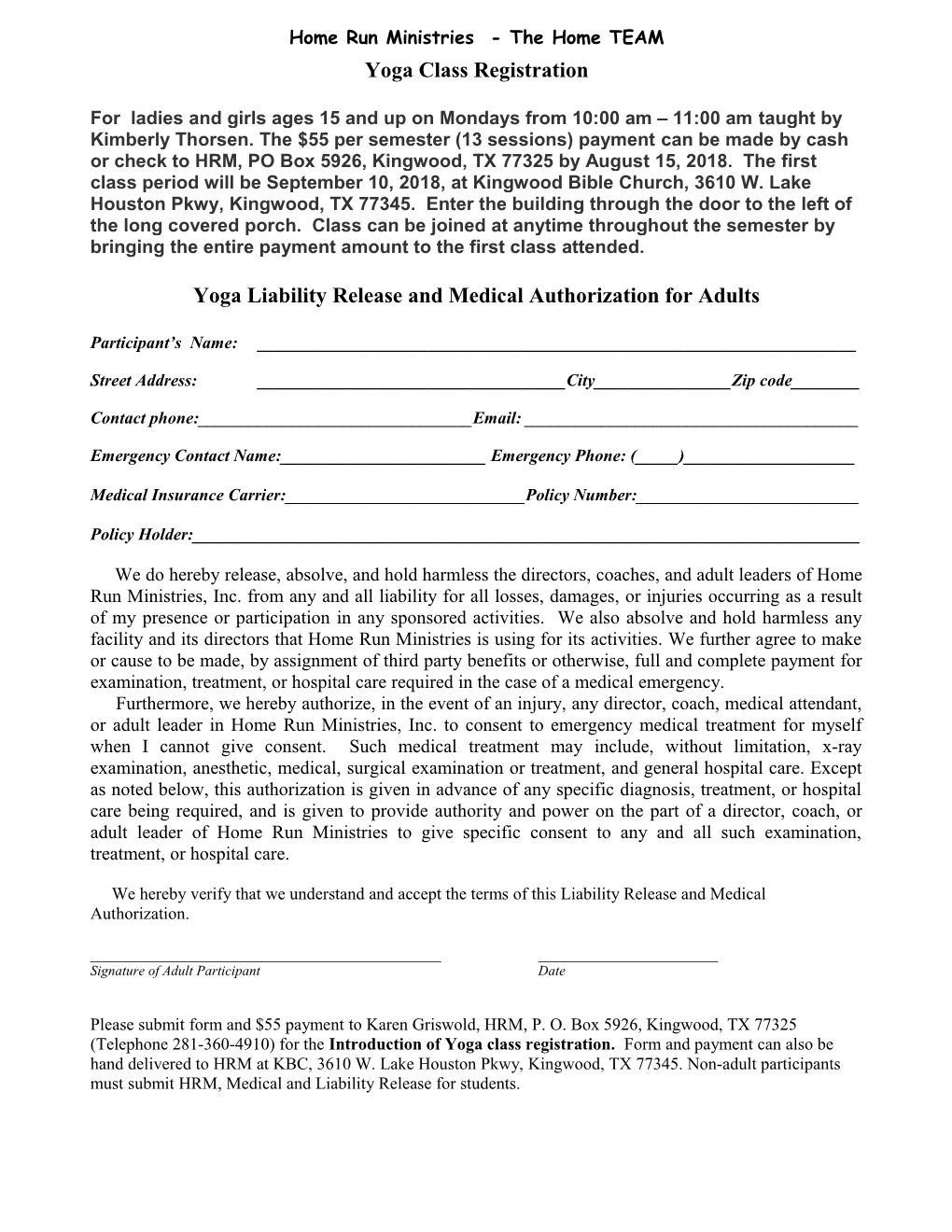 Liability Release and Medical Authorization