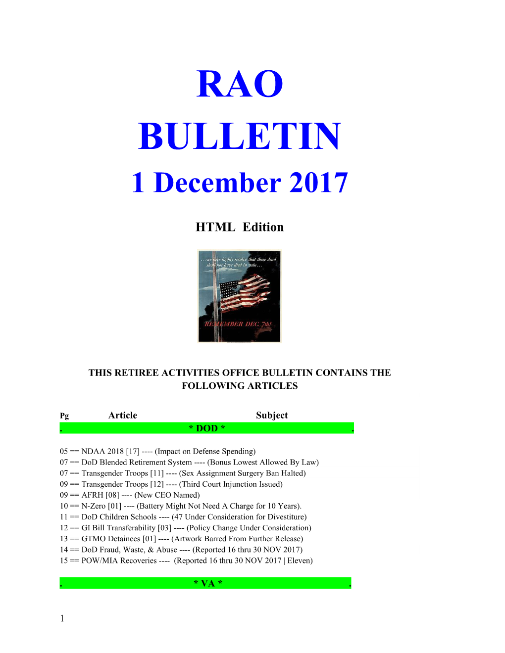 This Retiree Activities Office Bulletin Contains the Following Articles s1