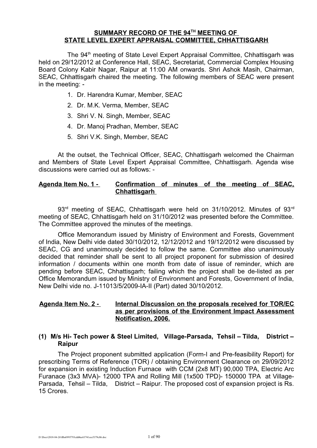 First Meeting of State Level Environment Impact Assessment Authority, Chhattisgarh s4