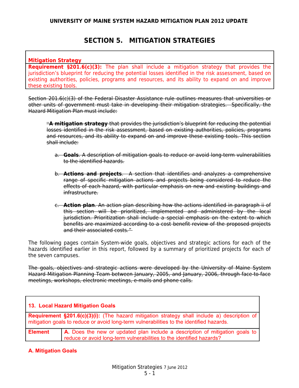 University of Maine System Hazard Mitigation Plan 2012 Update