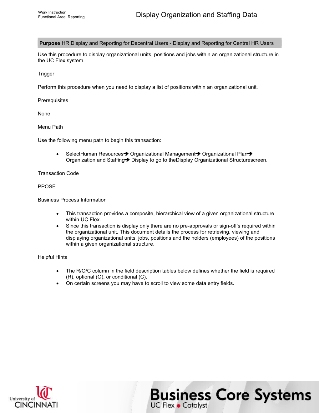 Display Organization and Staffing Data