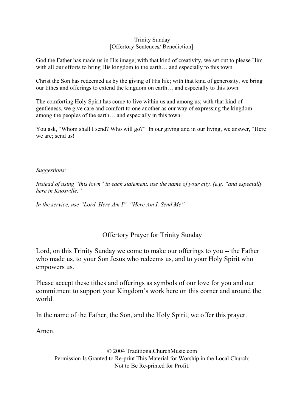 Offertory Sentences (Trinity Sunday/Father S Day 2003)
