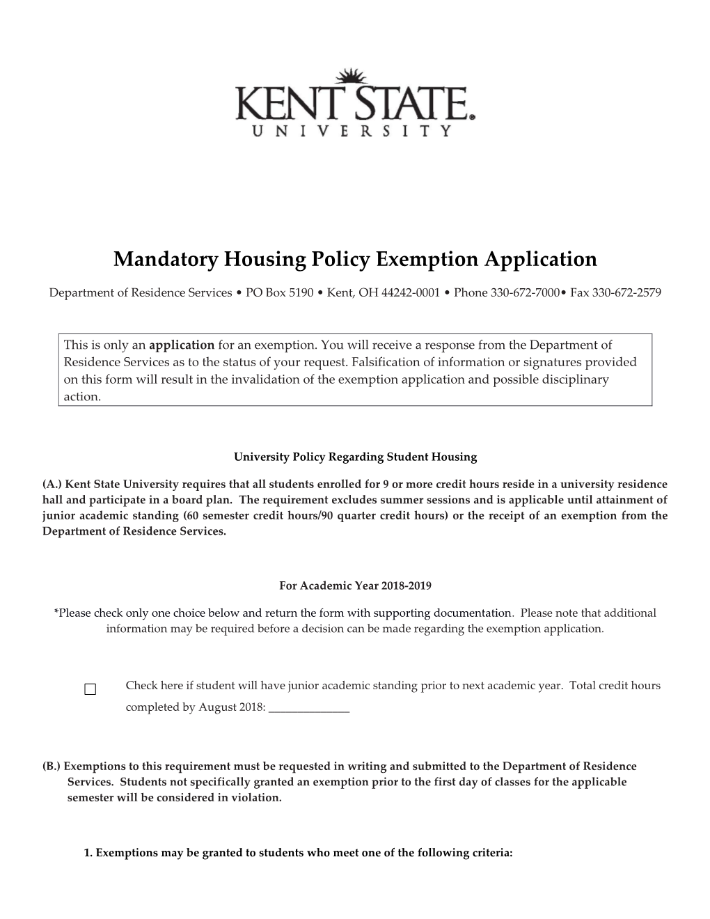 Mandatory Housing Policy Exemption Application