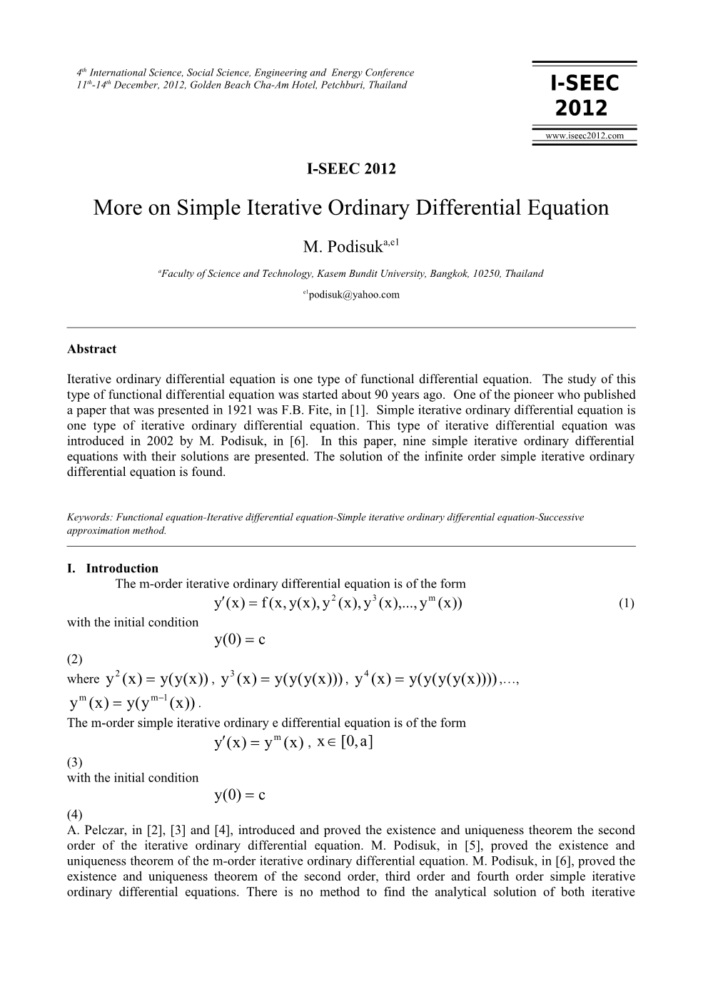 More on Simple Iterative Ordinary Differential Equation