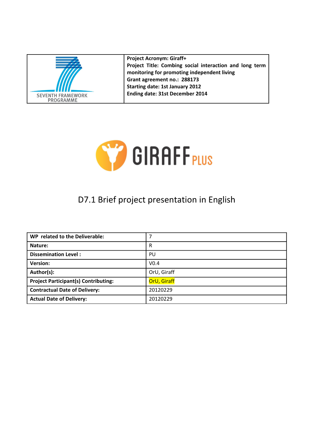 Giraff+D7.1Brief Project Description in English