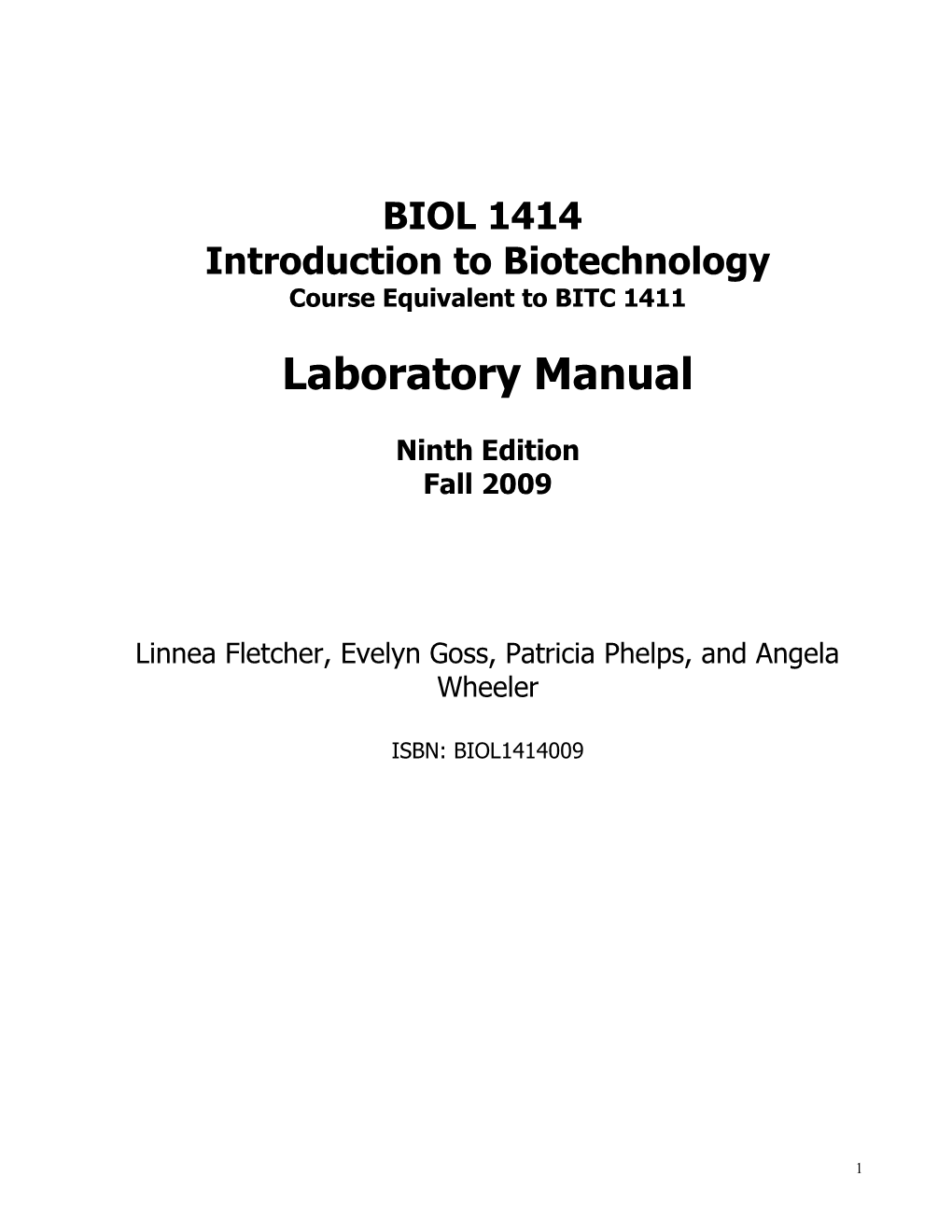 BITC1311 Introduction To Biotechnology