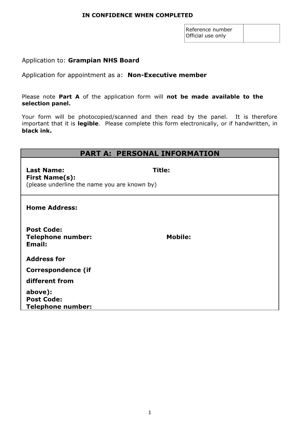Alternative Pilot for Non-Executive Board Members - Application Form