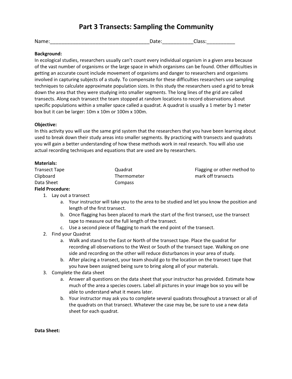 Part 3Transects: Sampling the Community